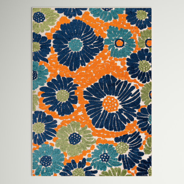 Andover Mills™ Alyshia Floral Orange/Navy/Green Indoor & Outdoor Area